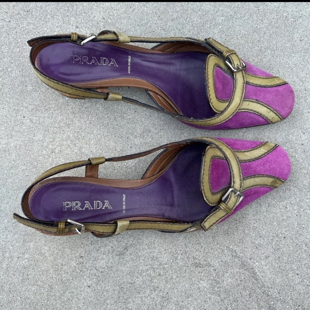 Vintage 2000s PRADA Colorblock Slingback Block Heel 37 - Picture 2 of 6